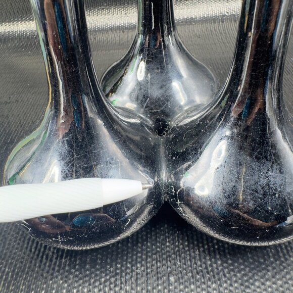 Van Briggle Art Pottery Triple Bud Vase Attached Signed Black Crackled Glaze VTG - Picture 6 of 11